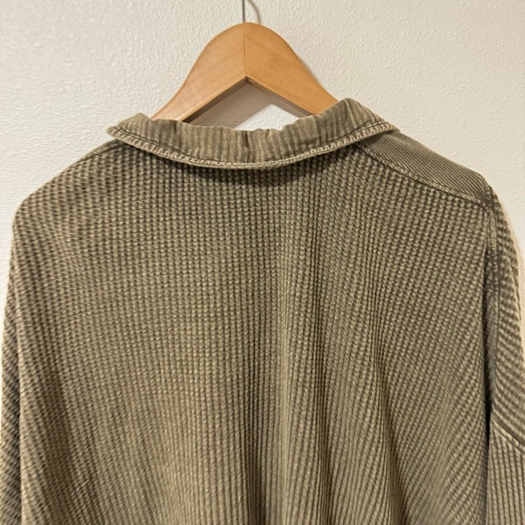 Free People FP One Scout Jacket Waffle Knit Cardigan in Army Green Slouchy-Small - Picture 7 of 9